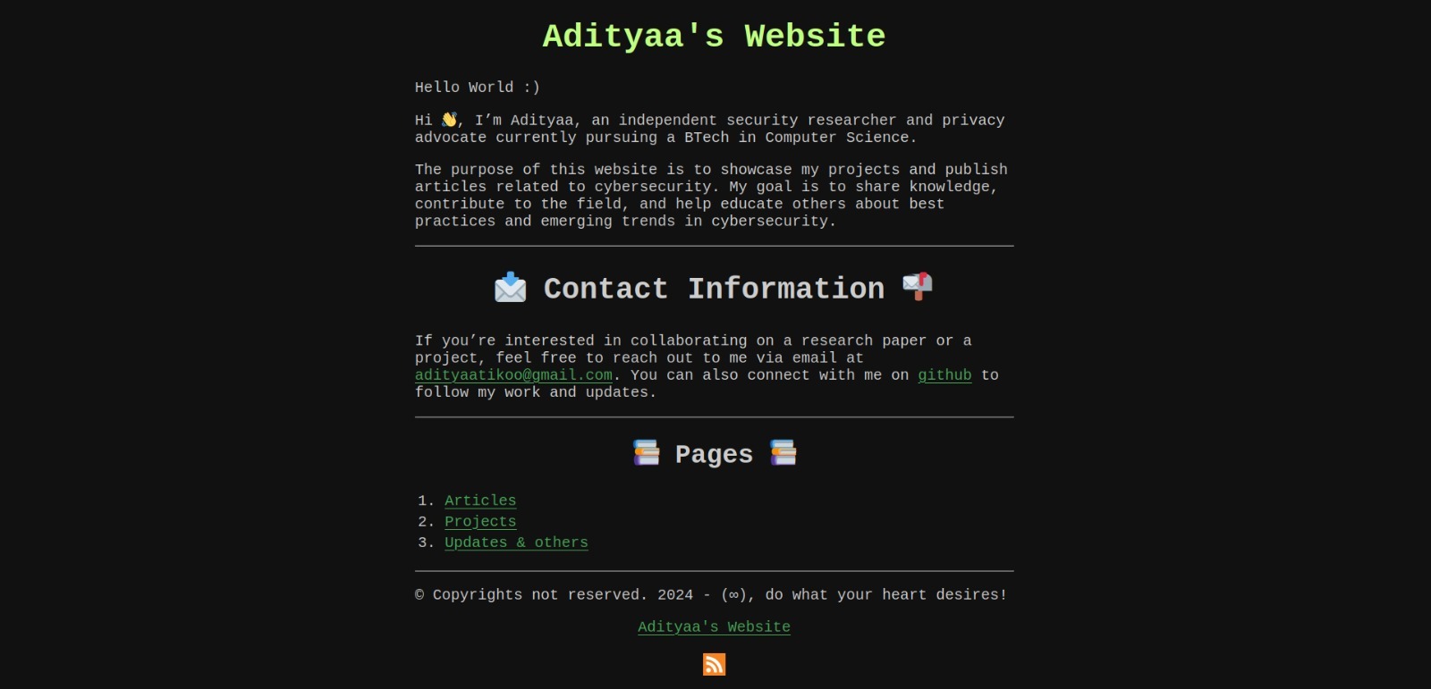 Screenshot of my previous website